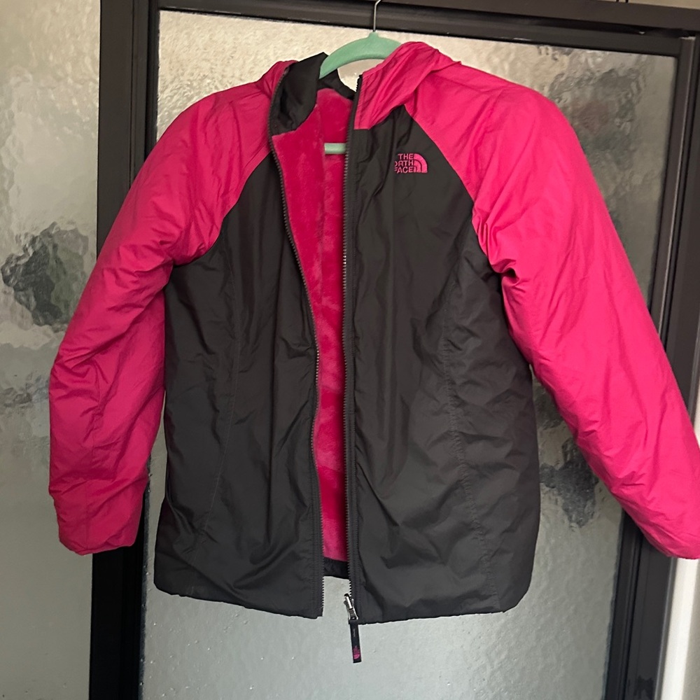 The North Face Pink and Black Hooded Reversable Kids Coat